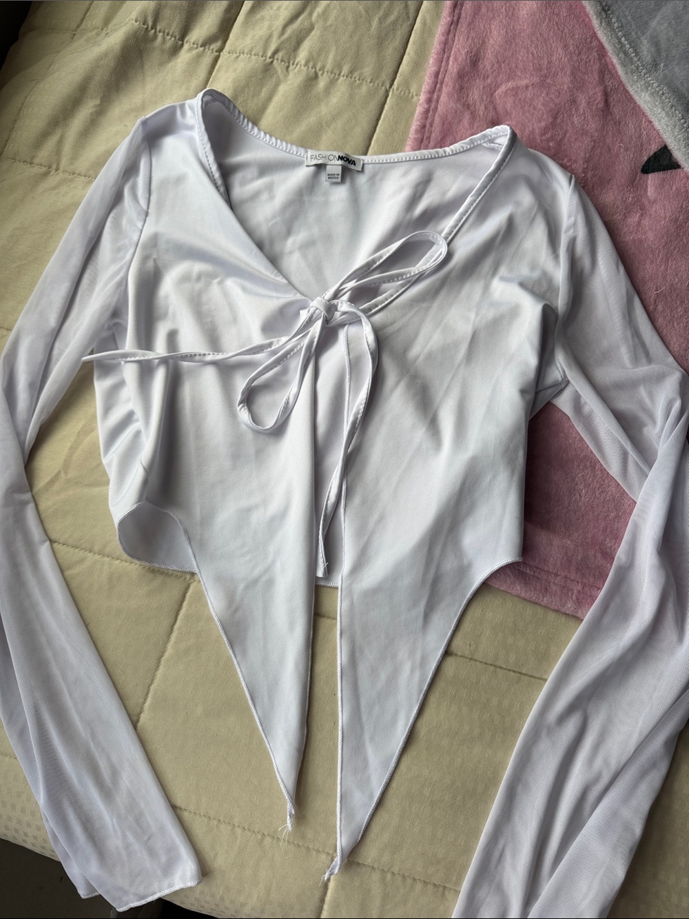 Fashion Nova White Tie-Front Pointed-Hem Crop Top